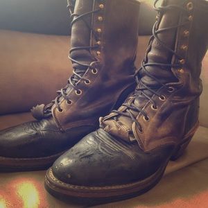 Lace up Chippewa cowboy boots or work boots